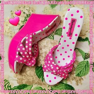 Vtg 💖 Betseyville 💕 platform polka dot pinup barbie princess party wedges!💖💕